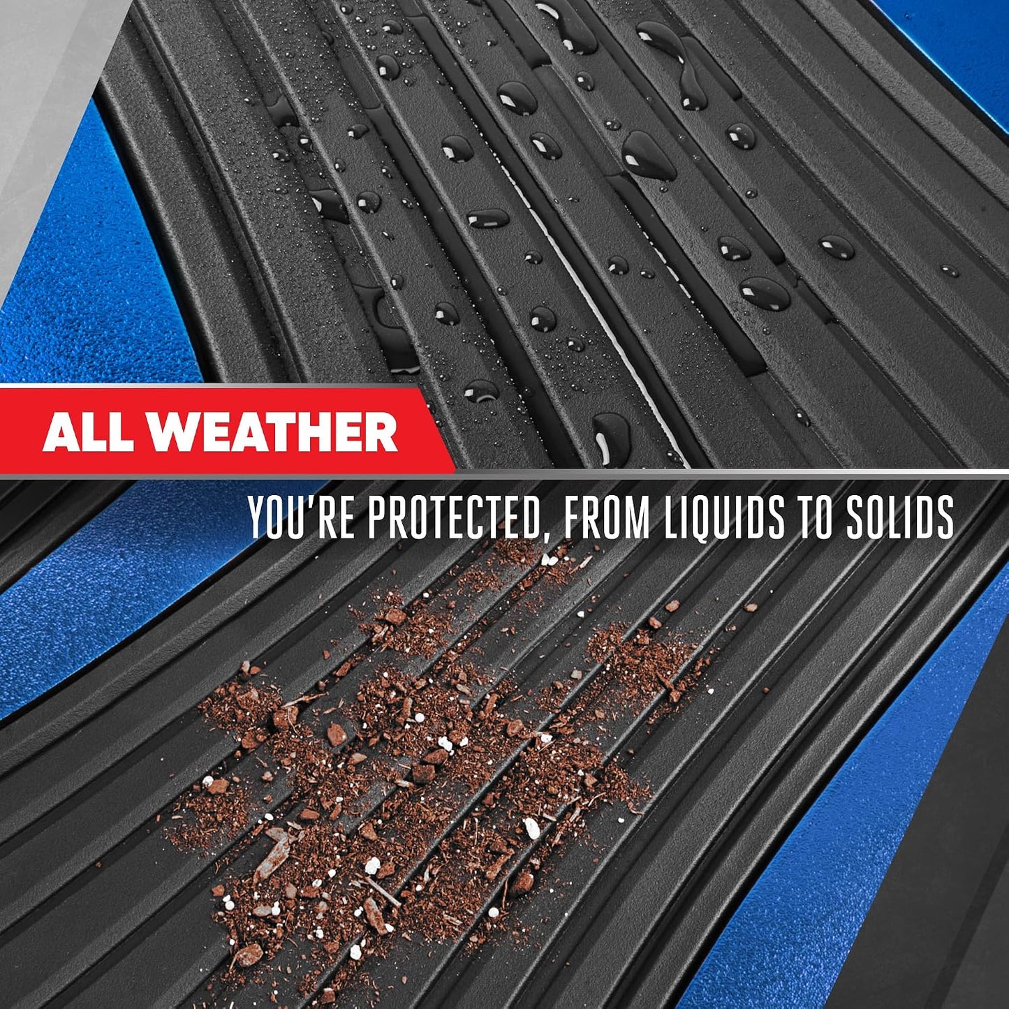 Motor Trend ChromeTech Car Floor Mats Full Set - Durable Rubber Floor Mats for Cars with Two Tone Accent, All Weather Interior Protection for Front and Rear with Non-Slip Backing, Black/Blue