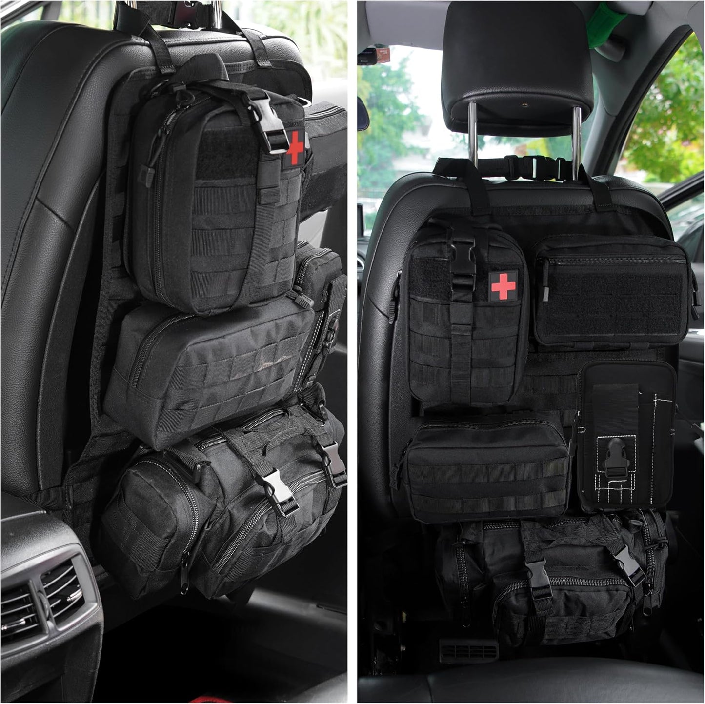 6 Pack Tactical Car Seat Back Organizer,Backseat Organizer with 5 Detachable Molle Pouches,Molle Panel Organizer Fits for Vehicel Such as Jeep,Truck,SUV, Car(Black)