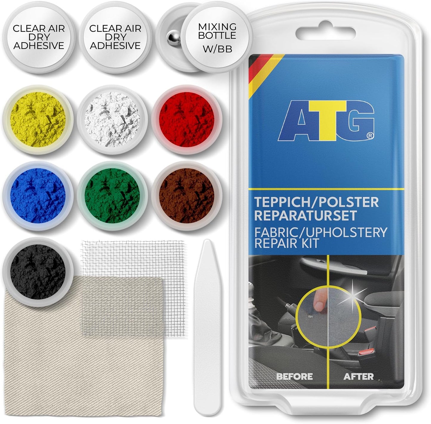 ATG Upholstery Repair Kit - Car Seat Repair Kit Fabric - Fabric Repair Kit - Carpet Repair Kit - CarSeat Patch - Burn Hole Repair Kit - Sofa Repair Kit - Car Seat Leather Repair