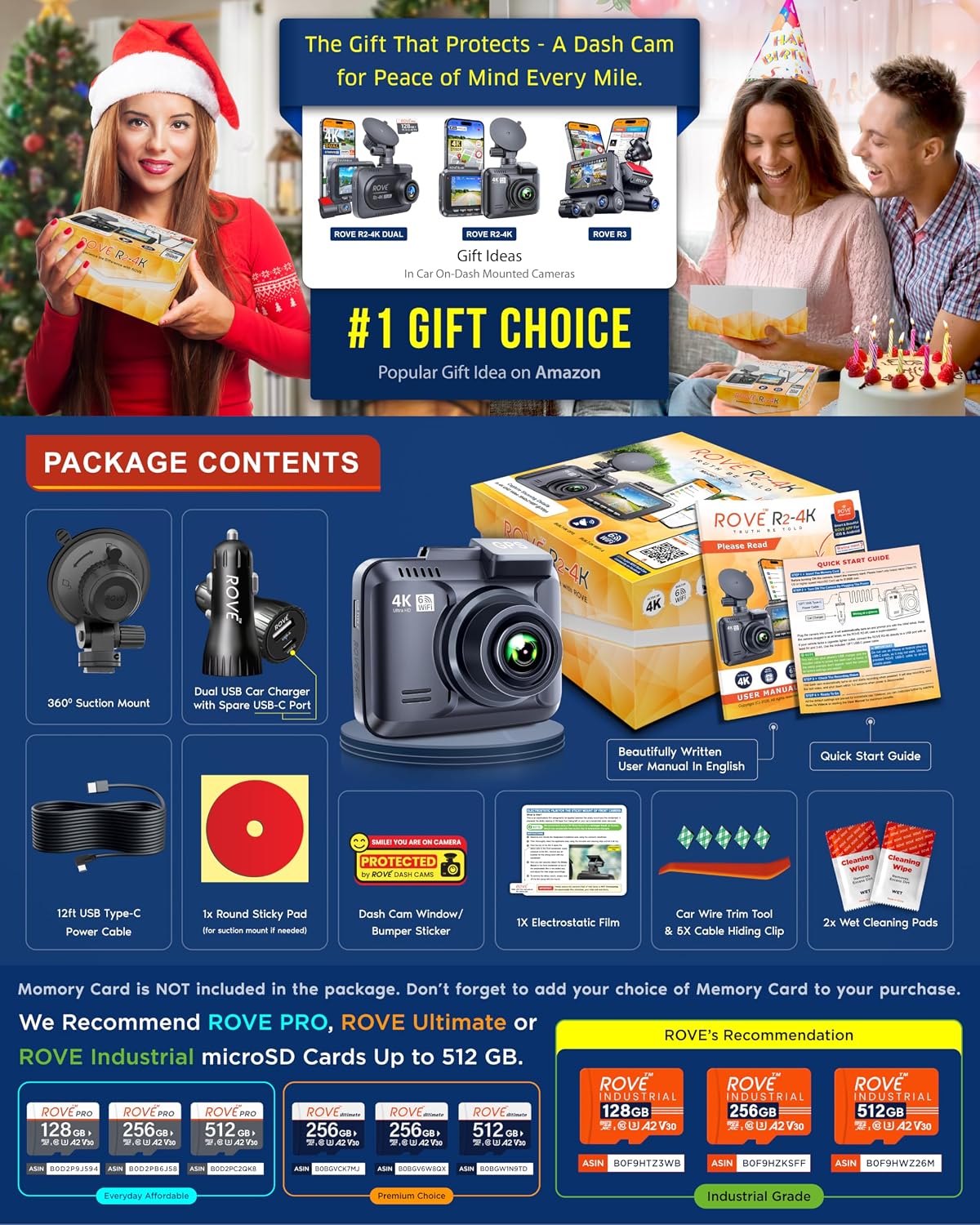 ROVE R2-4K Dash Cam, 4K UHD 2160P Car Camera, 8MP Sensor, WiFi 6 and GPS