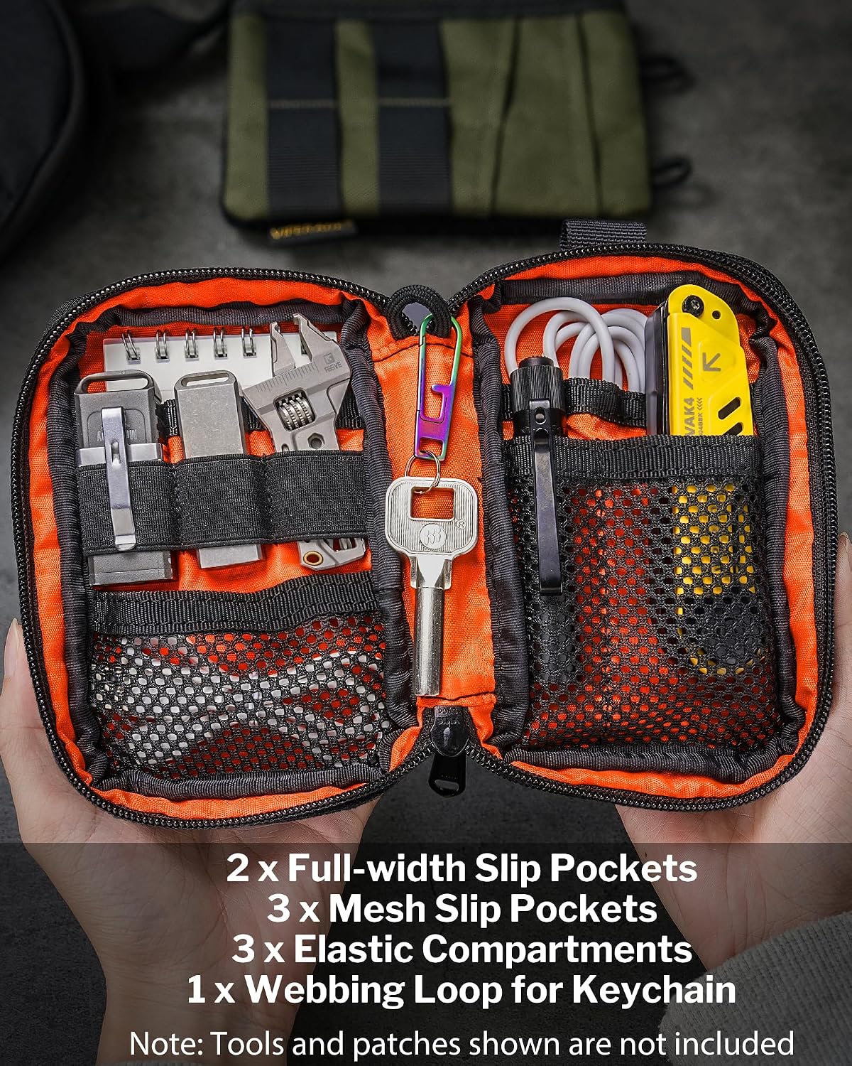 VIPERADE VE26 EDC Pouch Organizer with 11 Compartments, Small Tool Pouch with DIY Patches Area, EDC Pocket Organizer for Mutitools
