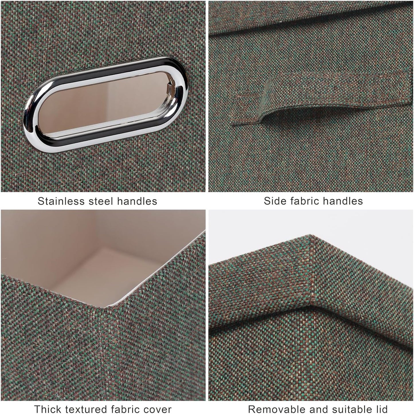 Graciadeco Large 17" 36 Quart Collapsible Stackable Storage Bins with Lids, 3 Packs Dark green Foldable Fabric Closet Storage Boxes with Lids, Heavy-duty Linen Cube Baskets(17x12x11)