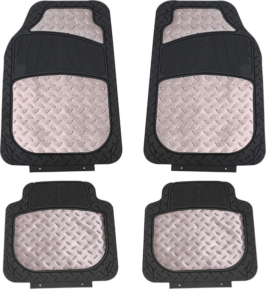 FH Group Automotive Floor Mats - Heavy-Duty Metallic Rubber Floor Mats for Cars, Universal Fit Full Set, Climaproof Floor Mats, Trimmable Floor Mats for Most Sedan, SUV, Truck Floor Mats Gray