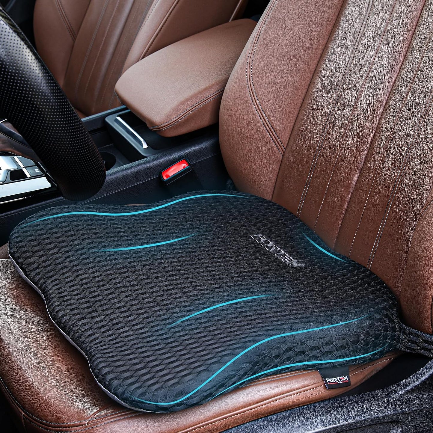 FORTEM Car Seat Cushion and Back Support Pillow, Memory Foam Car Wedge Cushion, Comfort Back Rest and Lumbar Support for Driving, Non Slip Seat Pad, Adjustable Straps, Washable Cover