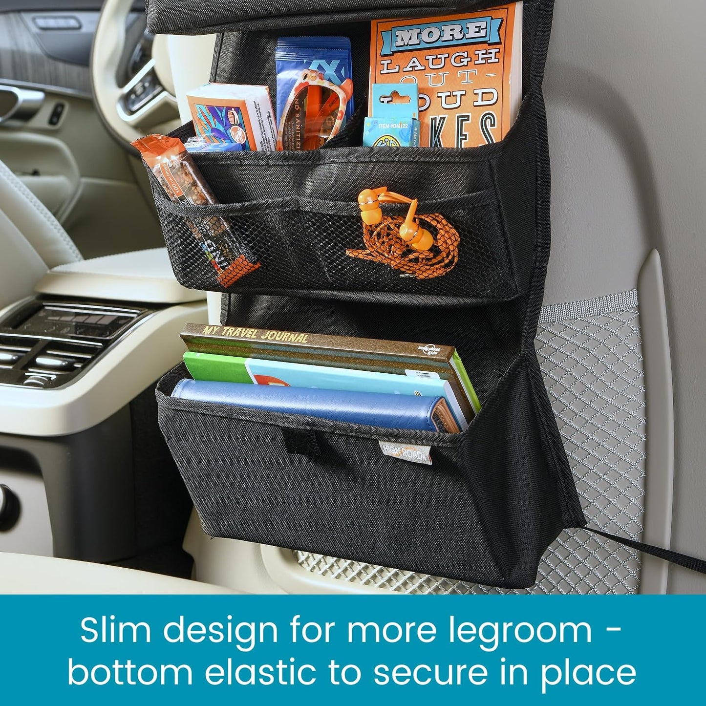 High Road Storage Organizer with Car Tissue Box Holder and Multipurpose Pockets - Back of the Seat or Front Seat Organizer for Driving Essentials - Slim and Compact Car Storage for All Vehicles