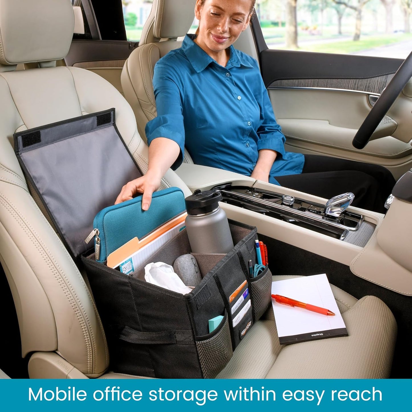 High Road Carganizer Front Seat Car Office Organizer and Mobile Office Work Truck Organizer with Filing Dividers and Desk Top Cover | Front Seat