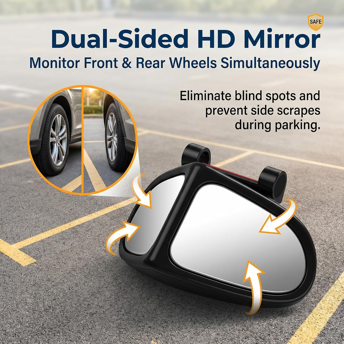 2 PCS Car Blind Spot Mirrors, Dual-sided Wide Angle Rearview Mirror, Adjustable High Definition Glass with ABS Anti-collision Housing, Reverse Parking Auxiliary Tool for Most Cars (Black)