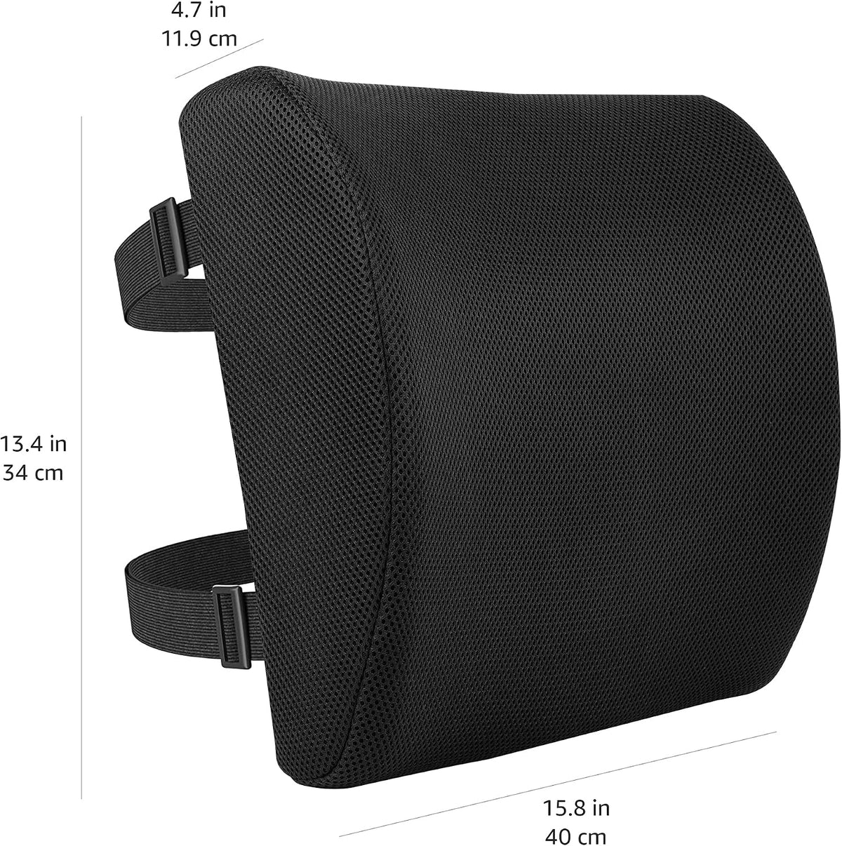 Amazon Basics Rectangular Memory Foam Back Support Cushion for Office Chairs, Non-Slip Base for Long Sitting, Black
