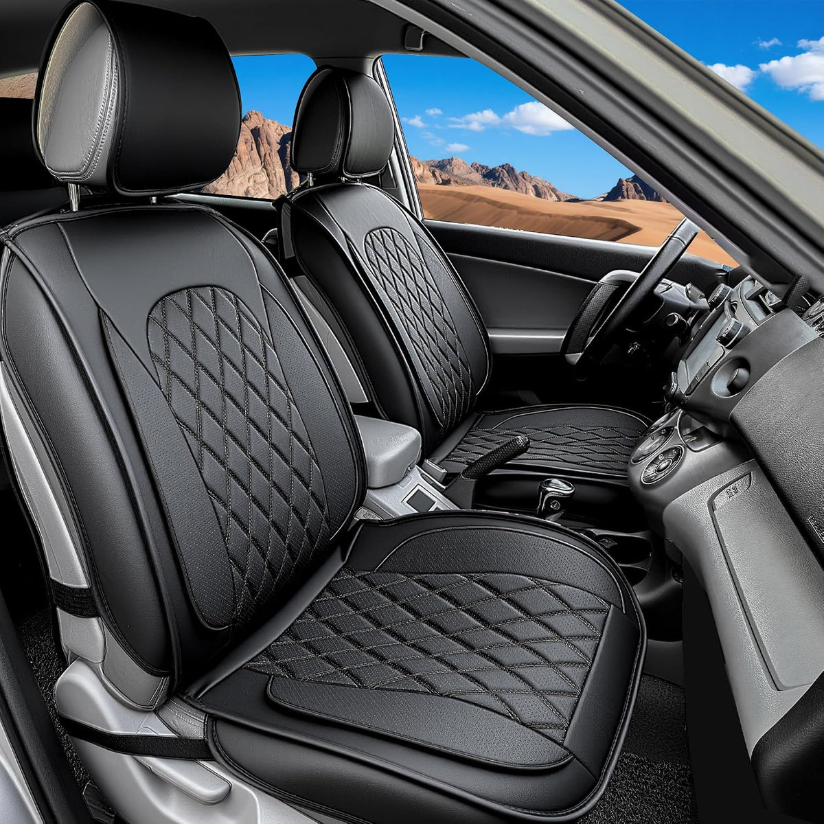LINGVIDO Car Seat Covers Full Set (5 Seats) - Premium Perforated Nappa Leather, Waterproof Shield, Omni-Adapt Fit SUVs Sedans, Ultimate Family & Pet Protection