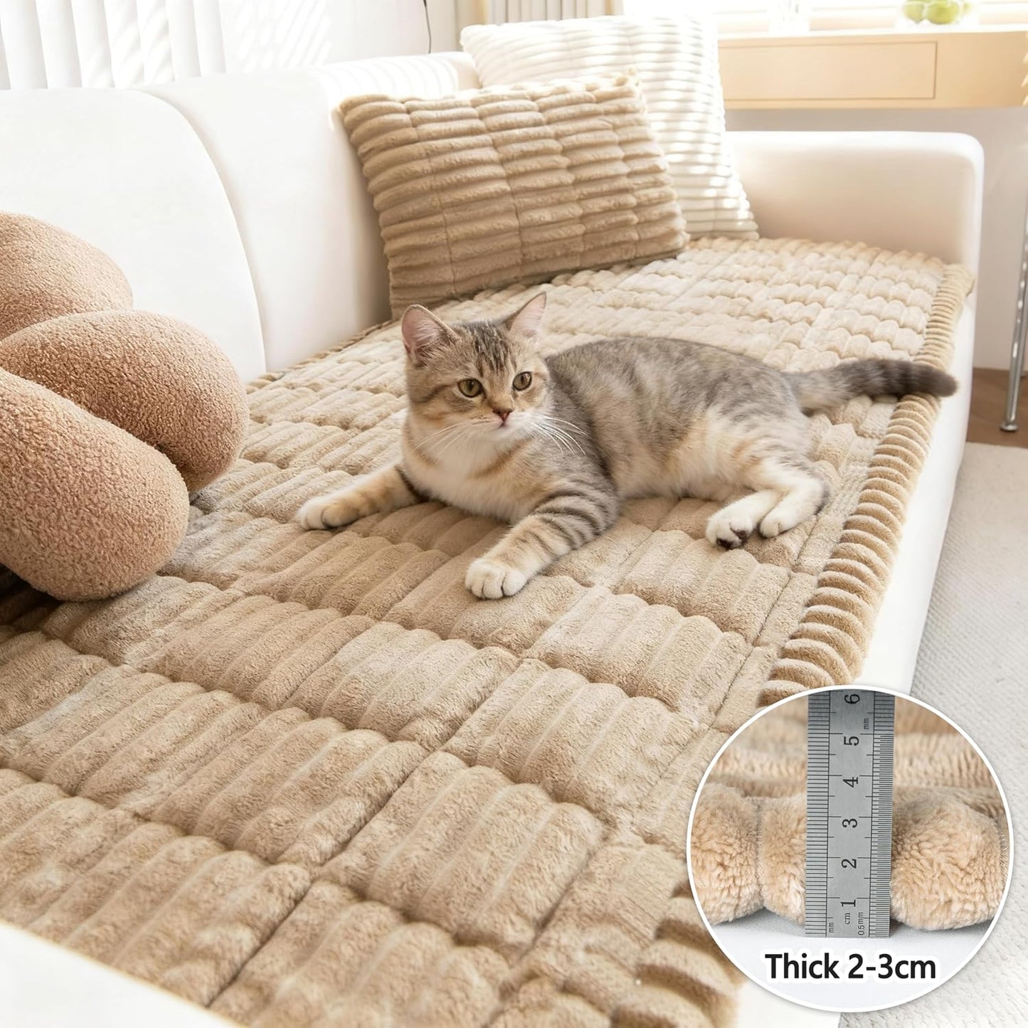 Capslpad Couch Covers for Dogs Washable Non Slip Pets Sofa Covers Fuzzy Sofa Slipcover Geometric Pet Friendly Mat Cushion Protector Travel Pet Mat for Living Room Car Back Seat, Brown 27.5"x59"