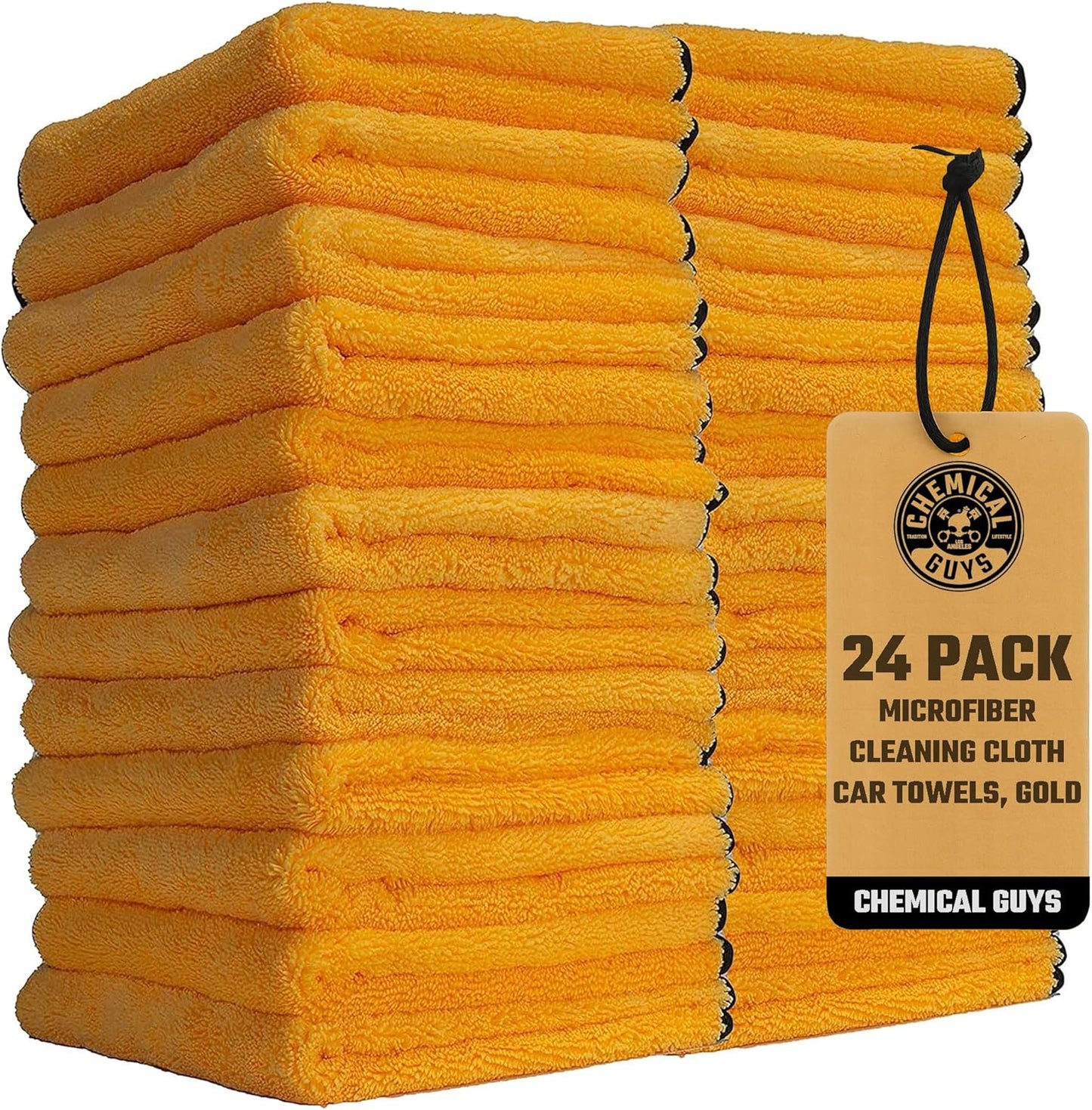 Chemical Guys, Professional Microfiber Towels, 16 x 16 in, Gold, 24 Pack | Ultra-soft, scratch-free towels to buff wax, dry panels and clean glass and interiors, machine washable