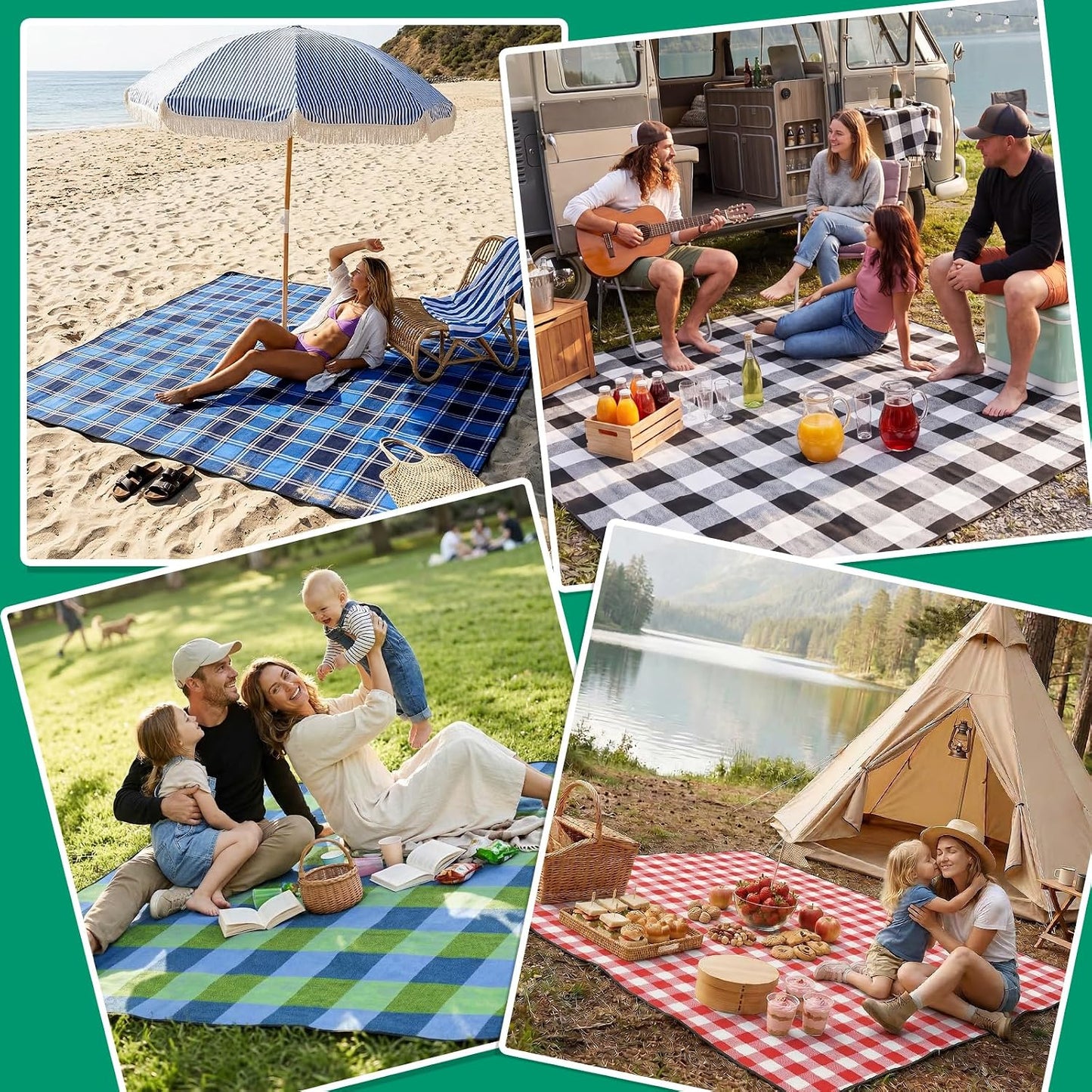 RYCHIC Waterproof Picnic Blanket Beach Outdoor Camping Mat Rug Extra Large Foldable Cute Big Travel Essential Accessories Gift Park Patio Lawn Garden Grass Ground Play Music Festival Concert Must Have