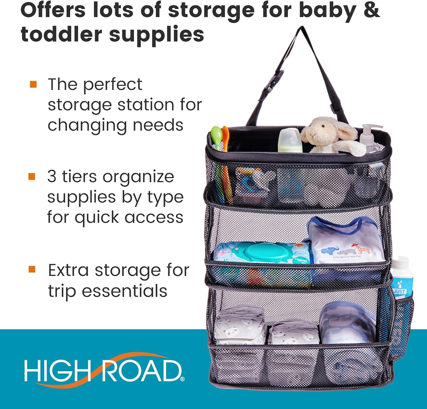 High Road Multipurpose Car Storage Organizer with Mesh Bins - SUV Trunk Organizer, Passenger Seat Organizer or Back Seat Storage Caddy