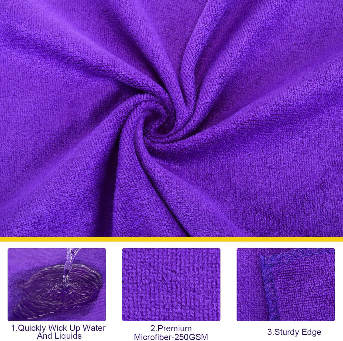 Nuenen Car Microfiber Clean Cloths, Purple, 16 x 16 Inch, 120 Pcs