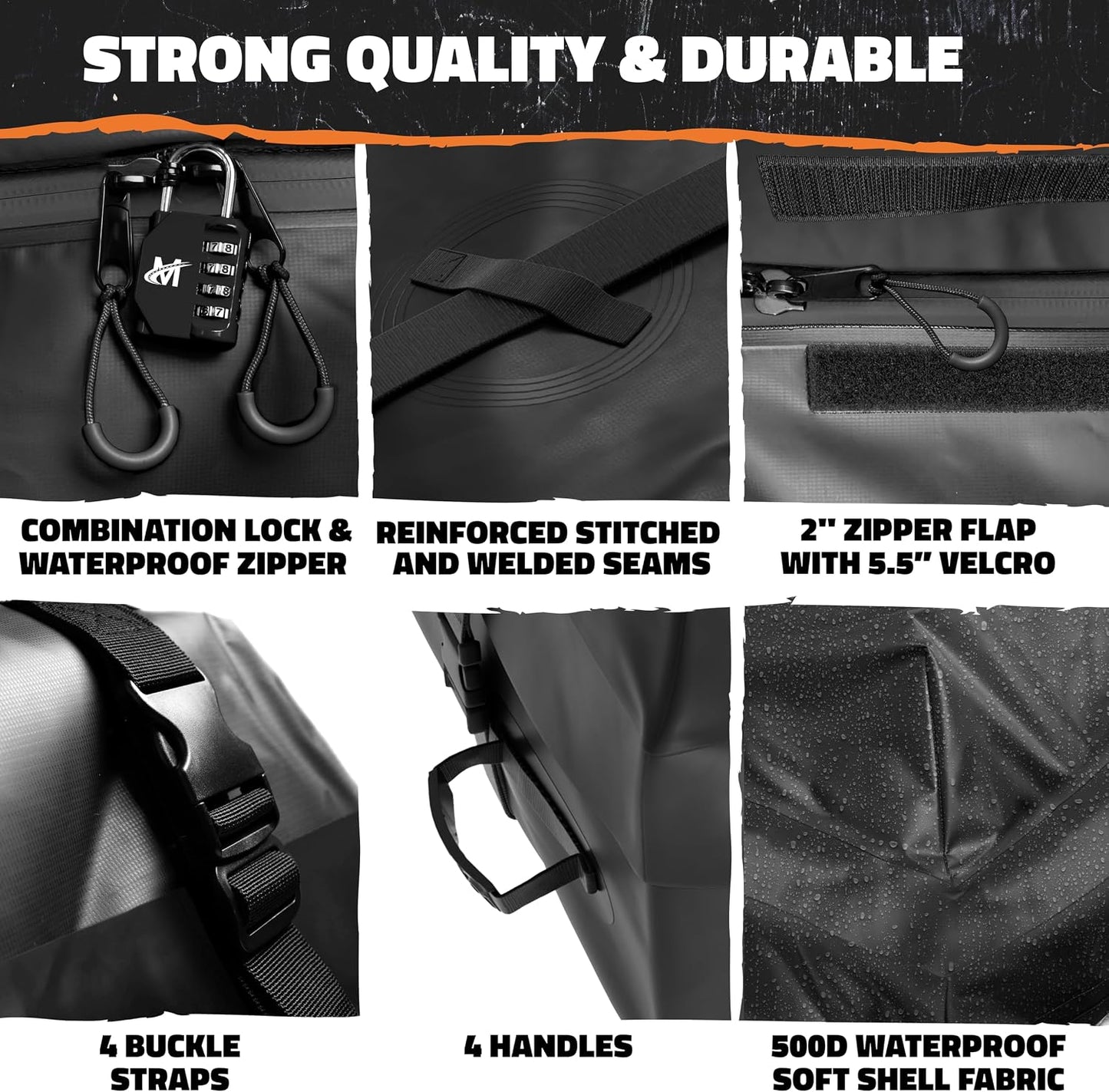 Mockins 25 CuFt Waterproof Rooftop Cargo Carrier Bag | 60"x43"x17" All-Weather 500D Soft-Shell Vinyl Car Top Carrier Without Roof Rack | Vehicle Soft-Shell Carriers with Roof Mat, Lock, Hooks & Straps