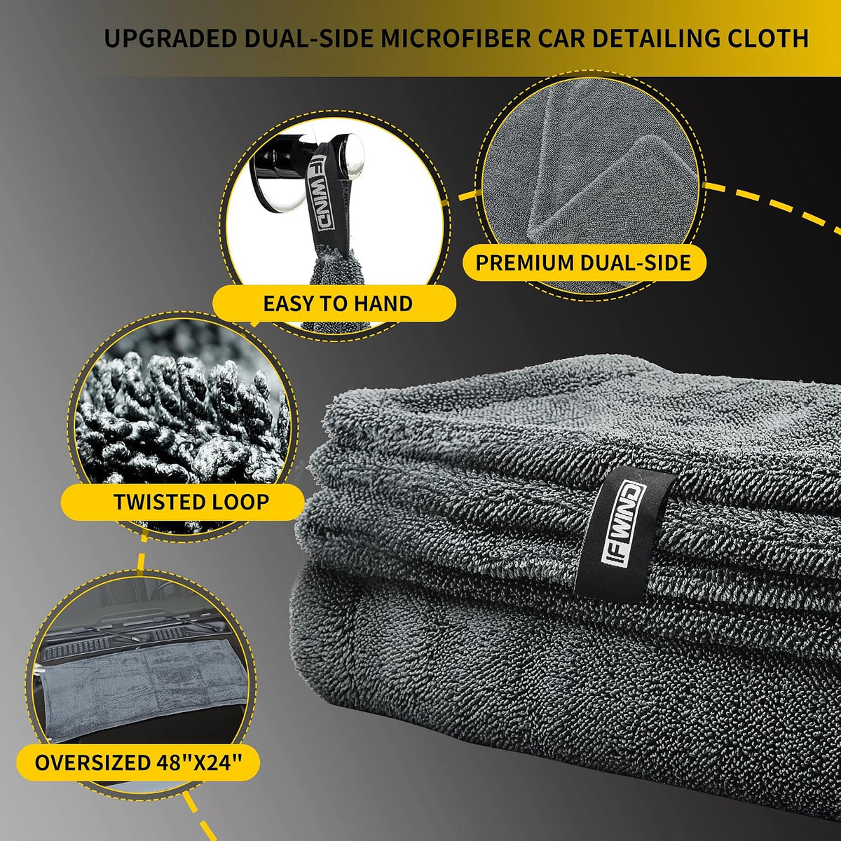 2 Pack Car Drying Towels (48”x24”),Extra Large Double-Twist Pile Drying Towels Car Detailing for Car Care Wash,Car Super Cleaning Supplies Accessories kit,Ultra Absorbency