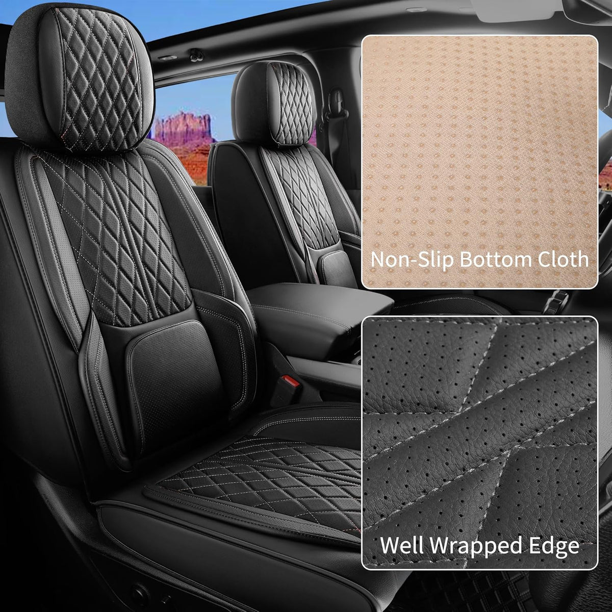 Car Seat Cover Custom Fit for Dodge Ram 1500 2500 3500 2002-2026 Faux Leather Seat Cover Set Compatible with Crew Quad Regular Cab Pickup Truck Cushions (Black, Front Seat)