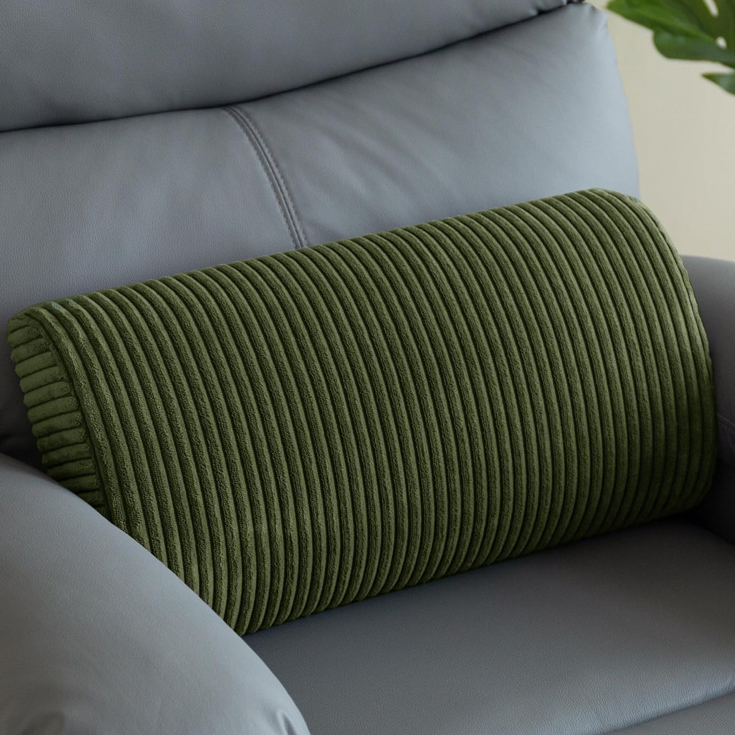 HIGOGOGO Lumbar Support Pillow for Recliner Chair/Accent Chair/Couch, Memory Foam Back Support Cushion for Elderly, Recliner Cushions for Back Rest, Pain Relief, Reading, Washable Cover, Dark Green