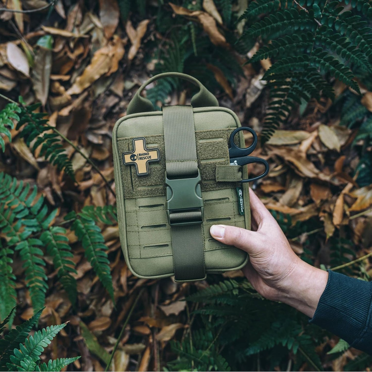 RHINO RESCUE Survival First Aid Kit for Hiking, Backpacking | Portable Size, IFAK Molle Pouch, Essential Outdoor Gear, 100+ First Aid Supplies, 20+ Survival Essentials, HSA/FSA Approved