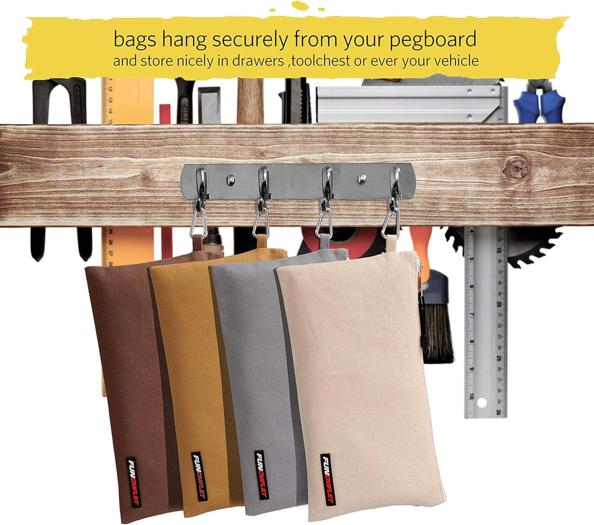 FunOwlet Utility Canvas Zipper Tool Bag, 4 Pack