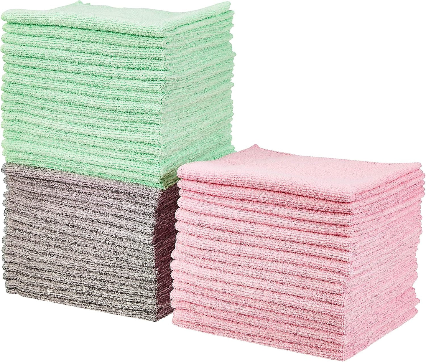 Amazon Basics Microfiber Cleaning Cloths, Ultra Absorbent, Lint Free, Streak Free, Non-Abrasive, Reusable and Washable, 16" x 12", Blue/White/Yellow, Pack of 24