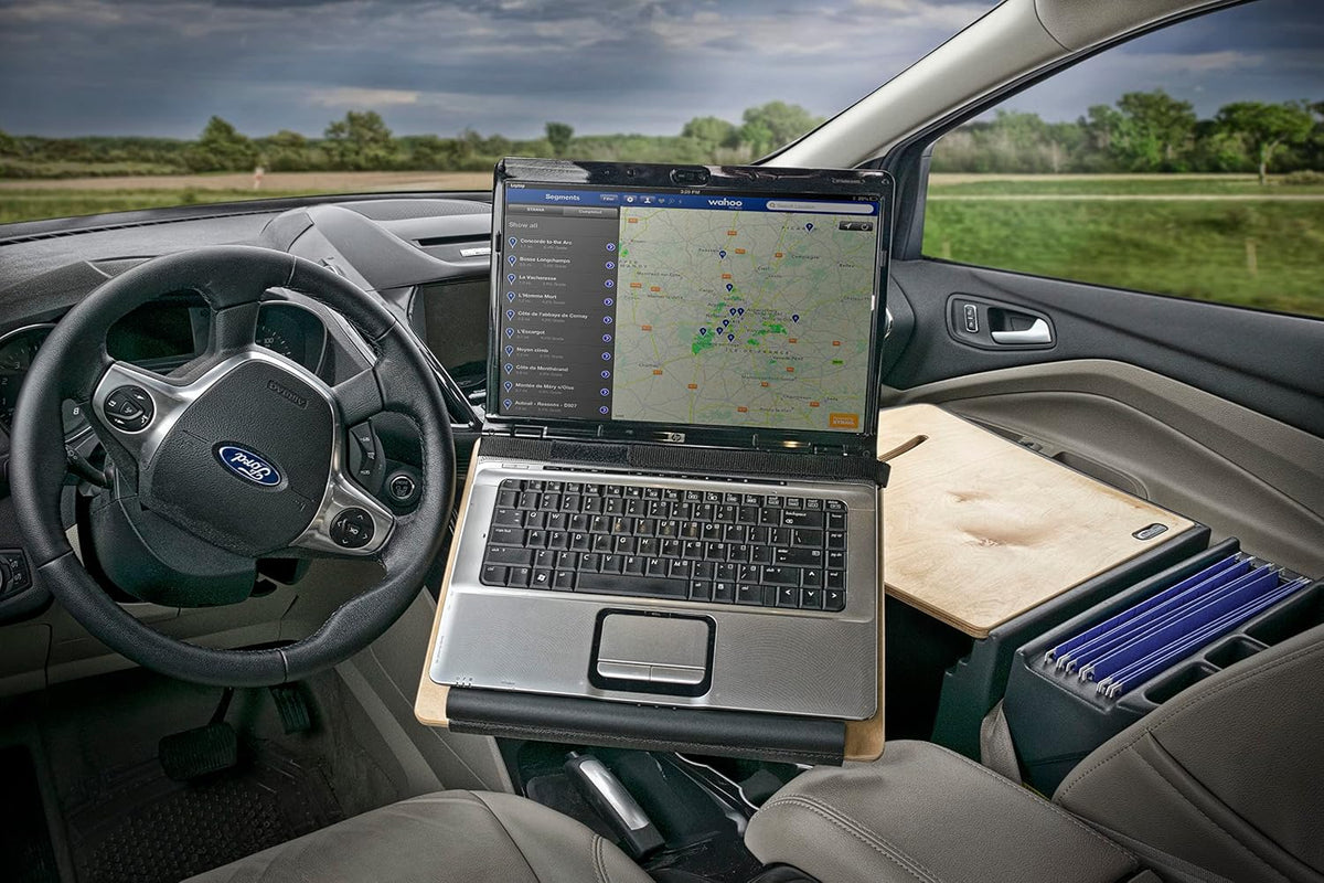 AutoExec Reach Car Desk for Your Vehicle Workstation and Mobile Office, Front Seat, Natural Birch