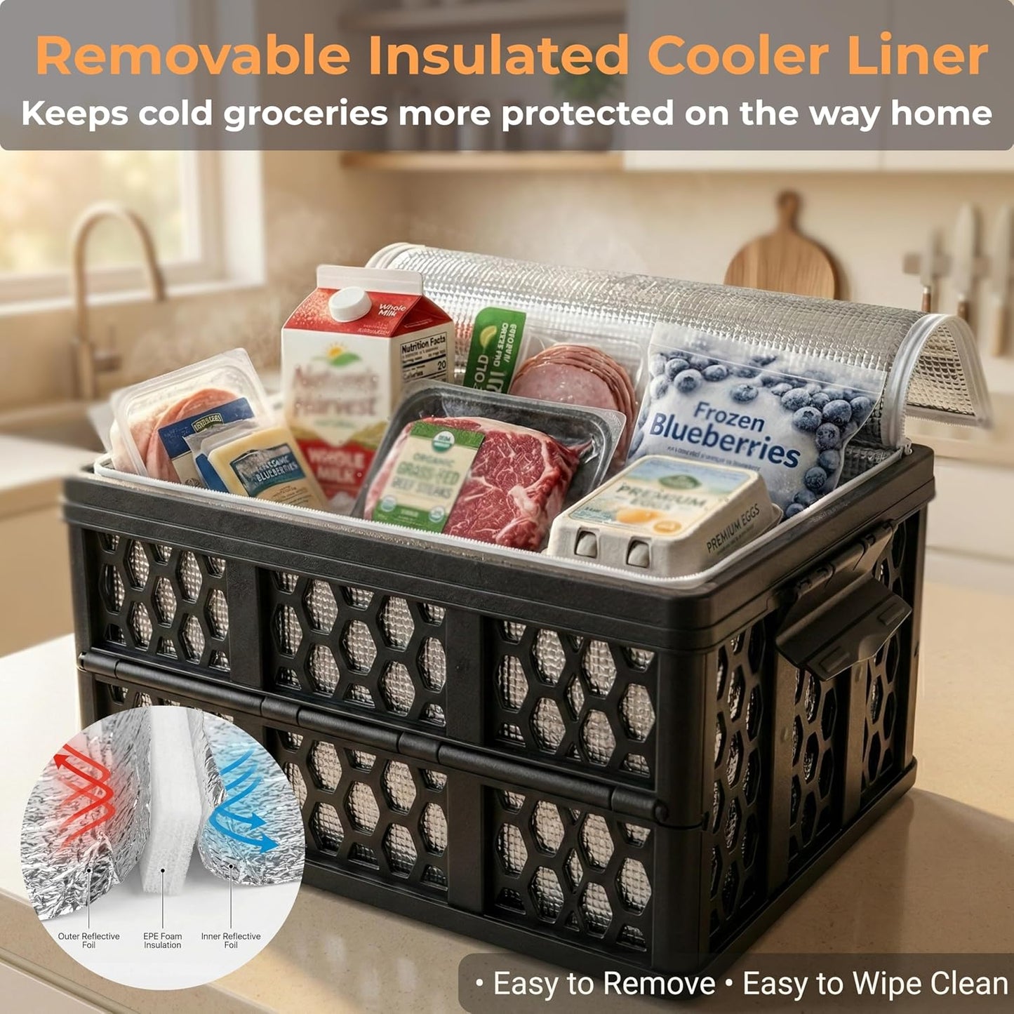 Mymazn Trunk Crate Organizer with Cooler for Car | Collapsible, Plastic Trunk Lid Organizer Box, For Travel, Groceries, Sports, Home, Tailgating, Removable Insulated Cooler Set