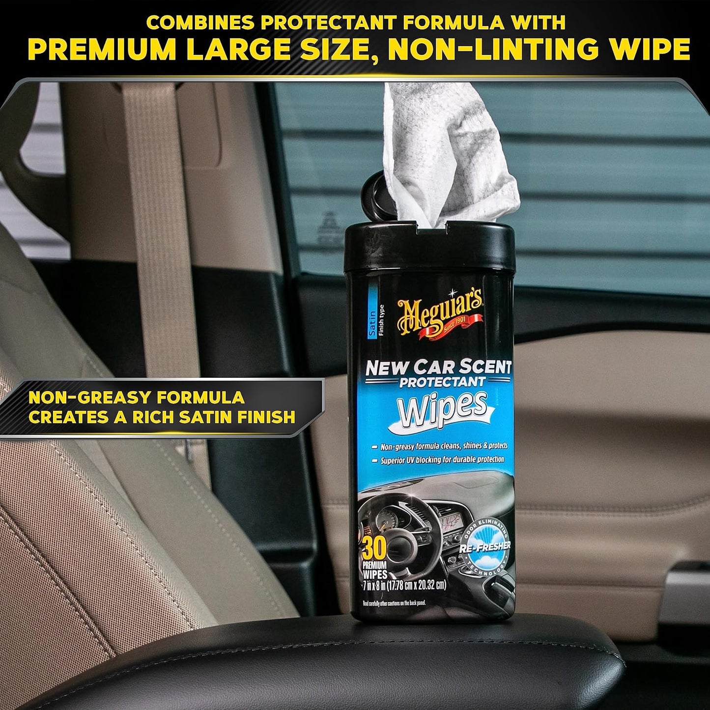 Meguiar’s New Car Scent Protectant Wipes, Car Wipes For Drivers &amp; Detailers—Car Cleaning Wipes That Clean, Protect And Freshen; Car Interior Wipes For Cars, Trucks &amp; Suvs - 30 Count
