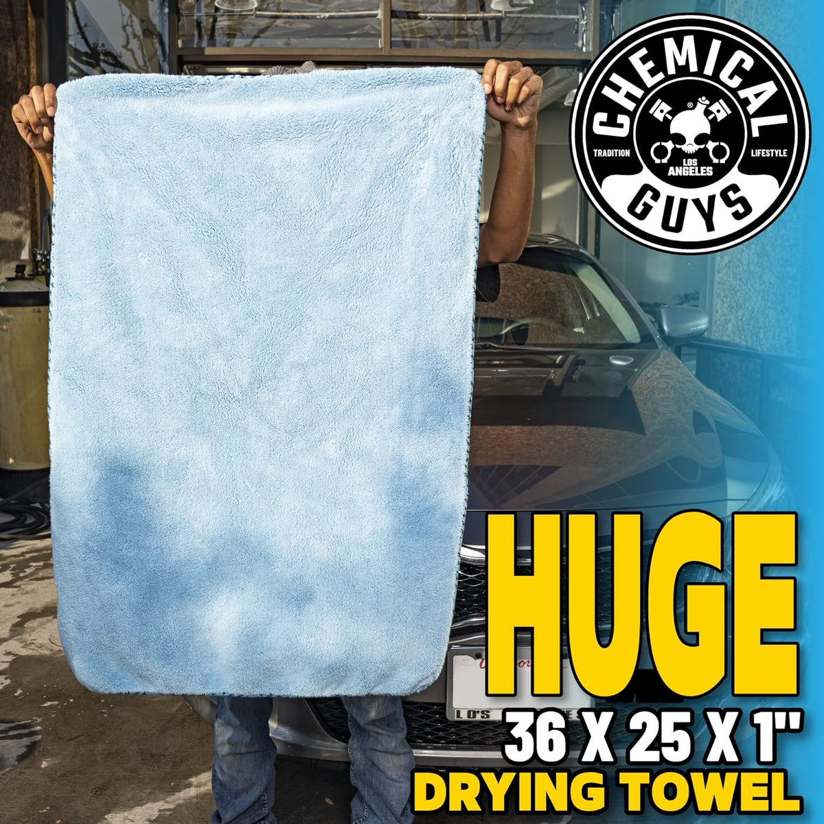 Chemical Guys, Woolly Mammoth Large Microfiber Drying Towel, Blue, 36 x 25
