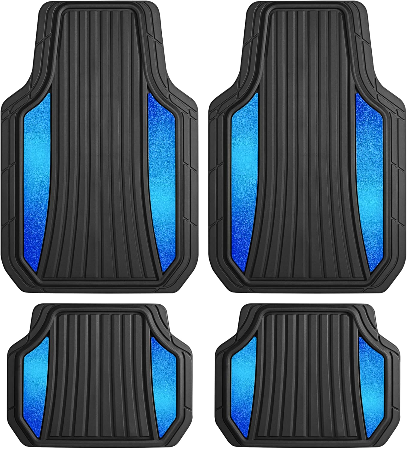 Motor Trend ChromeTech Car Floor Mats Full Set - Durable Rubber Floor Mats for Cars with Two Tone Accent, All Weather Interior Protection for Front and Rear with Non-Slip Backing, Black/Blue