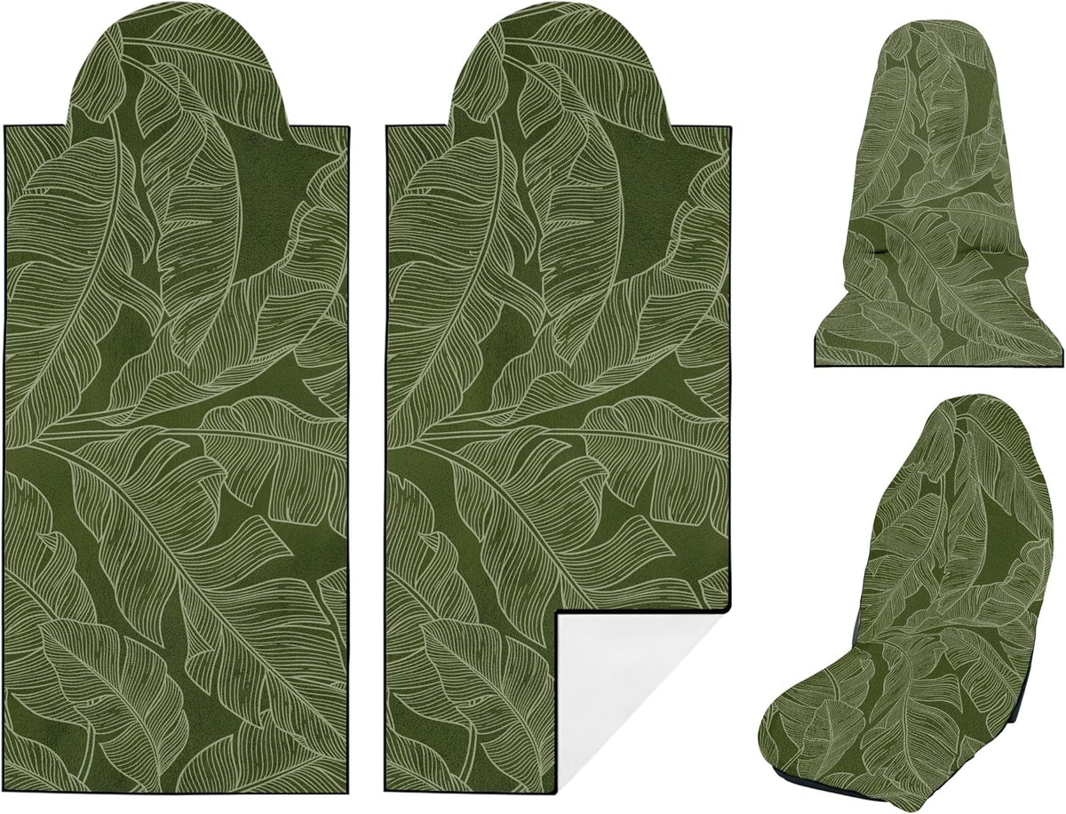 2 Pack Car Seat Towel Covers for Gym, Front Seats, Banana Leaf