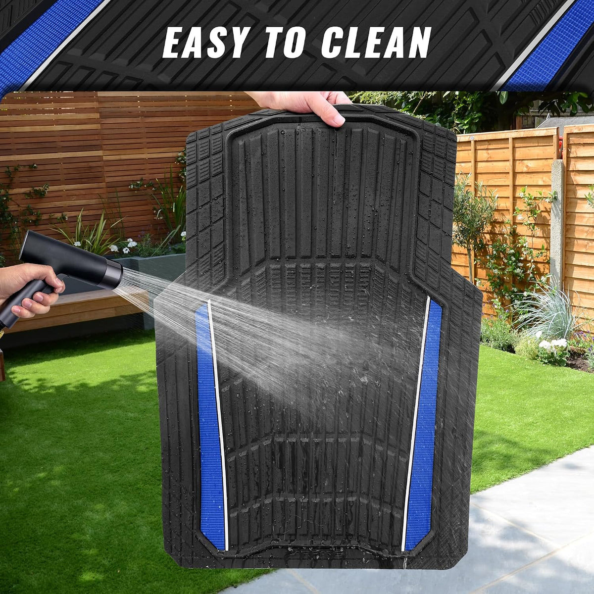 CAR PASS Heavy Duty Rubber Car Floor Mats, Deep Waterproof Car Floor Mats All Weather, Aluminum Film Floor Mats for Cars Non-Slip Universal Trim to Fit for SUVs Trucks Sedans Vans, Black Blue Metallic