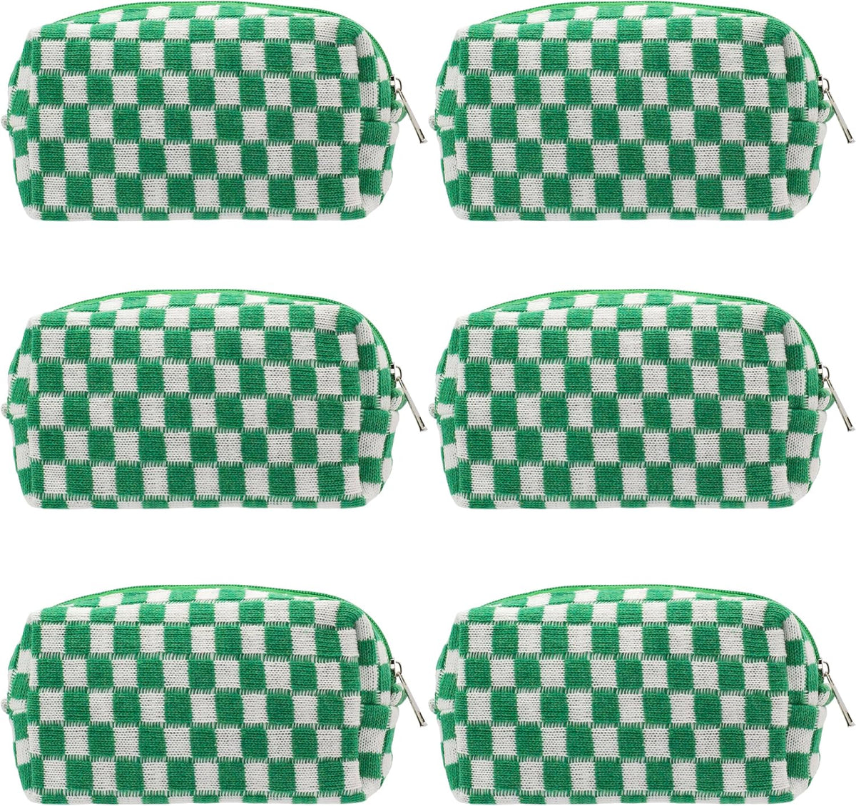 Checkered Makeup Bag for Purse, Small Travel Cosmetic Pouch,Green,6 Pack