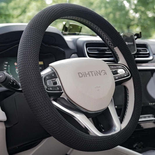 15“ Upgraded Black Steering Wheel Cover Men, Warm in Winter Cool in Summer