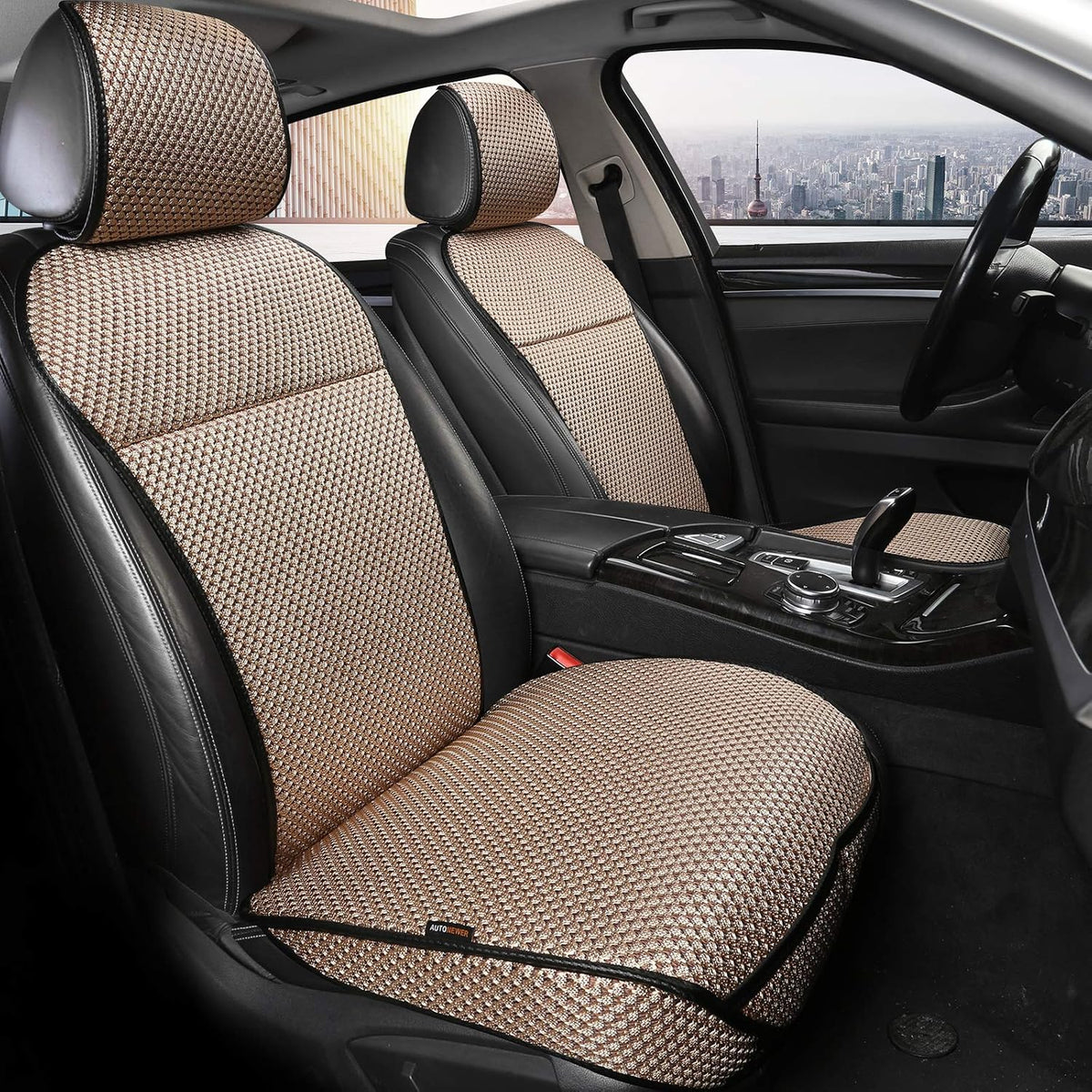 Auto Newer Luxury Breathable Rear Bench Car Seat Cover Fit Four Seasons, Back Seat Protector，Universal Rear of Car Seat Cushions,Universal Fit for 95% Cars,SUV,Pickup,Van（Rear Seat,Beige