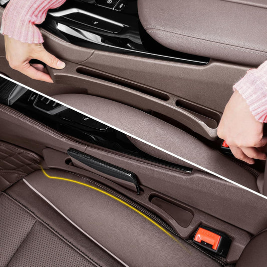 Car Seat Gap Filler Organizer with Dual Slots, 2 Pack Anti-Drop Storage Solution for Car SUV Truck - Prevents Phone, Keys, Wallet from Falling Between Seats (Brown)