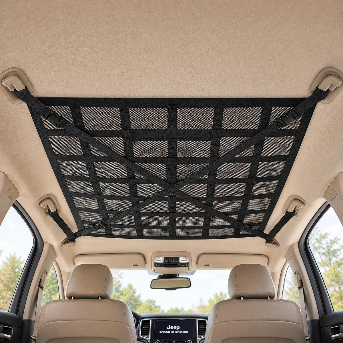 Car Ceiling Cargo Net, 31.5×20.87" Double-Layer Car Overhead Storage Mesh Organizer, Adjustable Auto Roof Storage Organizer, Camping Overlanding Gear Must Haves Cargo Net