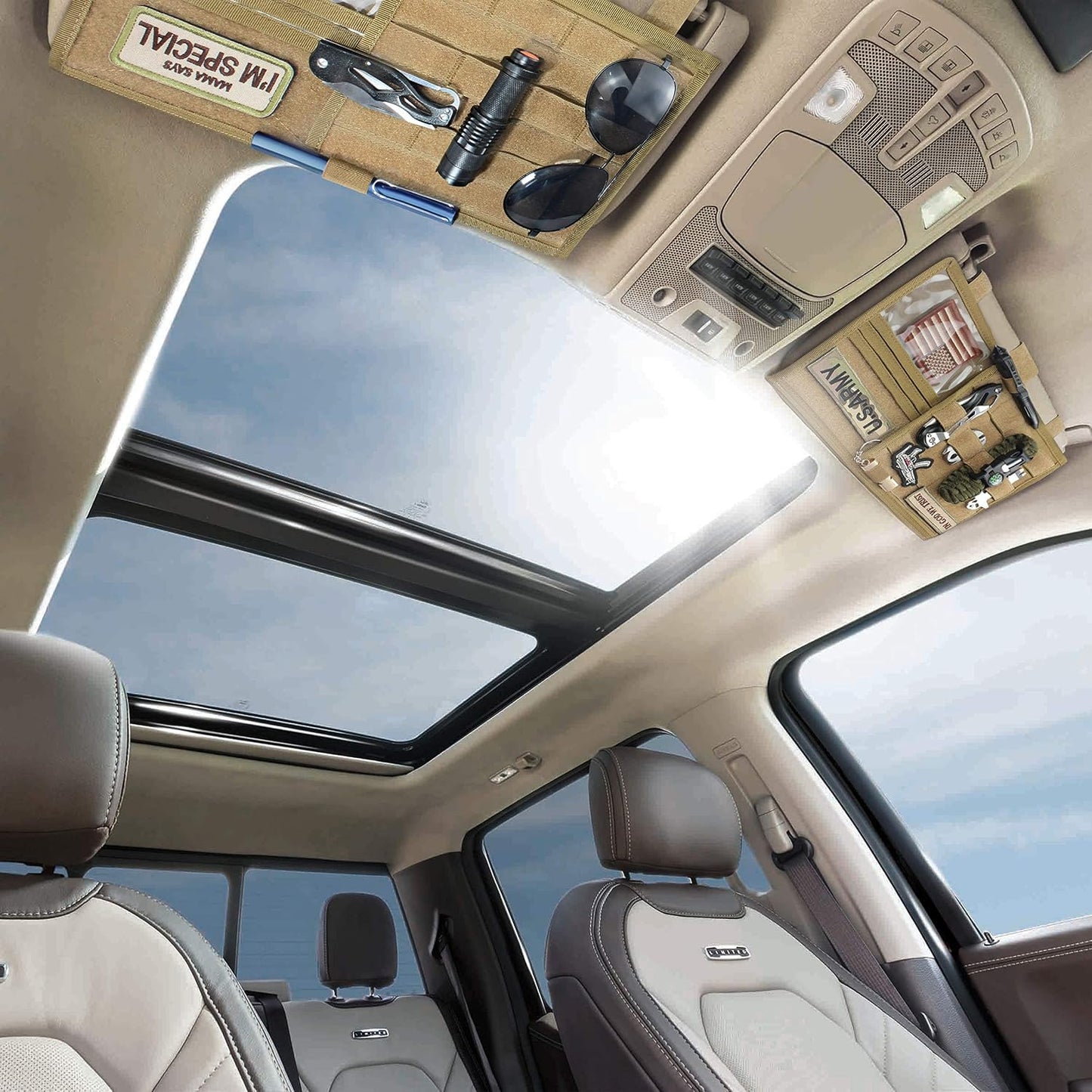 WYNEX Car Sun Visor Organizer with Double-Sided Folding MOLLE Panel, Auto Sun Visor Storage for Essentials & Tactical Gear, Compatible with Cars, Pickup, Trucks, Vans, SUVs