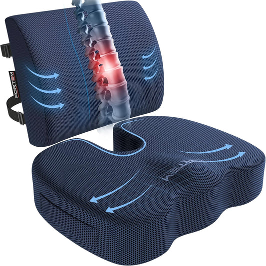 FORTEM Seat Cushion, Office Chair Cushion, Lumbar Support Pillow for Office Chair, Memory Foam Car Seat Cushions, Sciatica Coccyx Tailbone Pain Relief, Cushions for Back Support, Washable, Non Slip XL