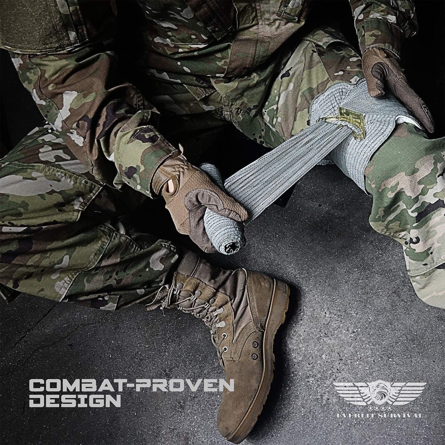 EVERLIT Emergency Trauma Kit, CAT GEN-7 Tourniquet 36" Splint, Military Combat Tactical IFAK for First Aid Response, Critical Wounds, Severe Bleeding Control (Tan)