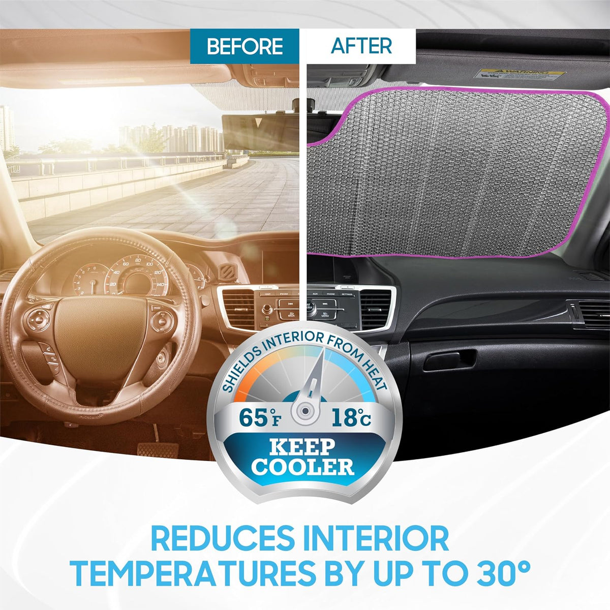 BDK Retro Wave Automotive Windshield Sunshades Accordion Folding Style - Windshield Sun Shade Auto Shade for Cars Trucks SUVs Vans Sun Visor Protector to Block UV Rays - Keeps Vehicle Cool 58' x 27'