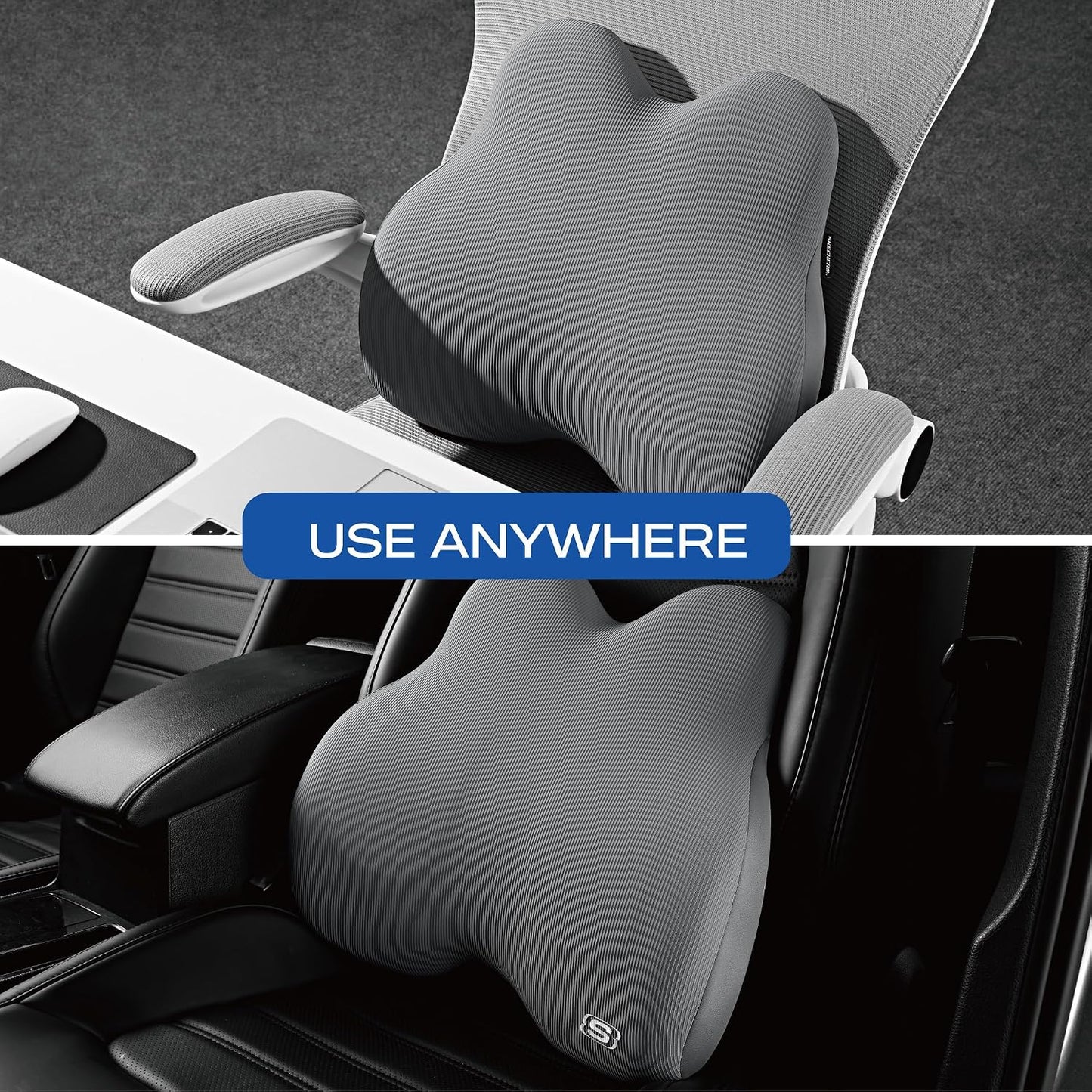 Skechers Memory Foam Lumbar Pillow,Lumbar Support Pillow for Office, Chair Lower Back Pain Relief Lumbar Pillow, Ergonomic Design Back Support Pillow for Office Chair, Car, Home, Travel,Gray