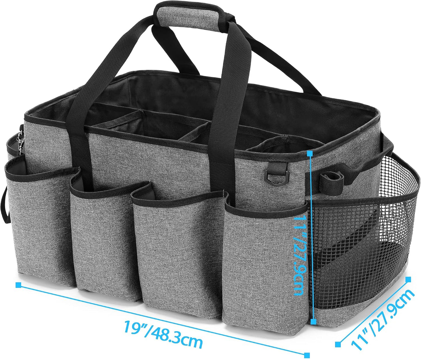HODRANT Extra-Large Cleaning Caddy with Handles & Multi Pockets | Large Capacity Tote Bag for Cleaning Tools & Products Storage, Cleaner Organizer for Car, Home & Housekeeping Work, Gray