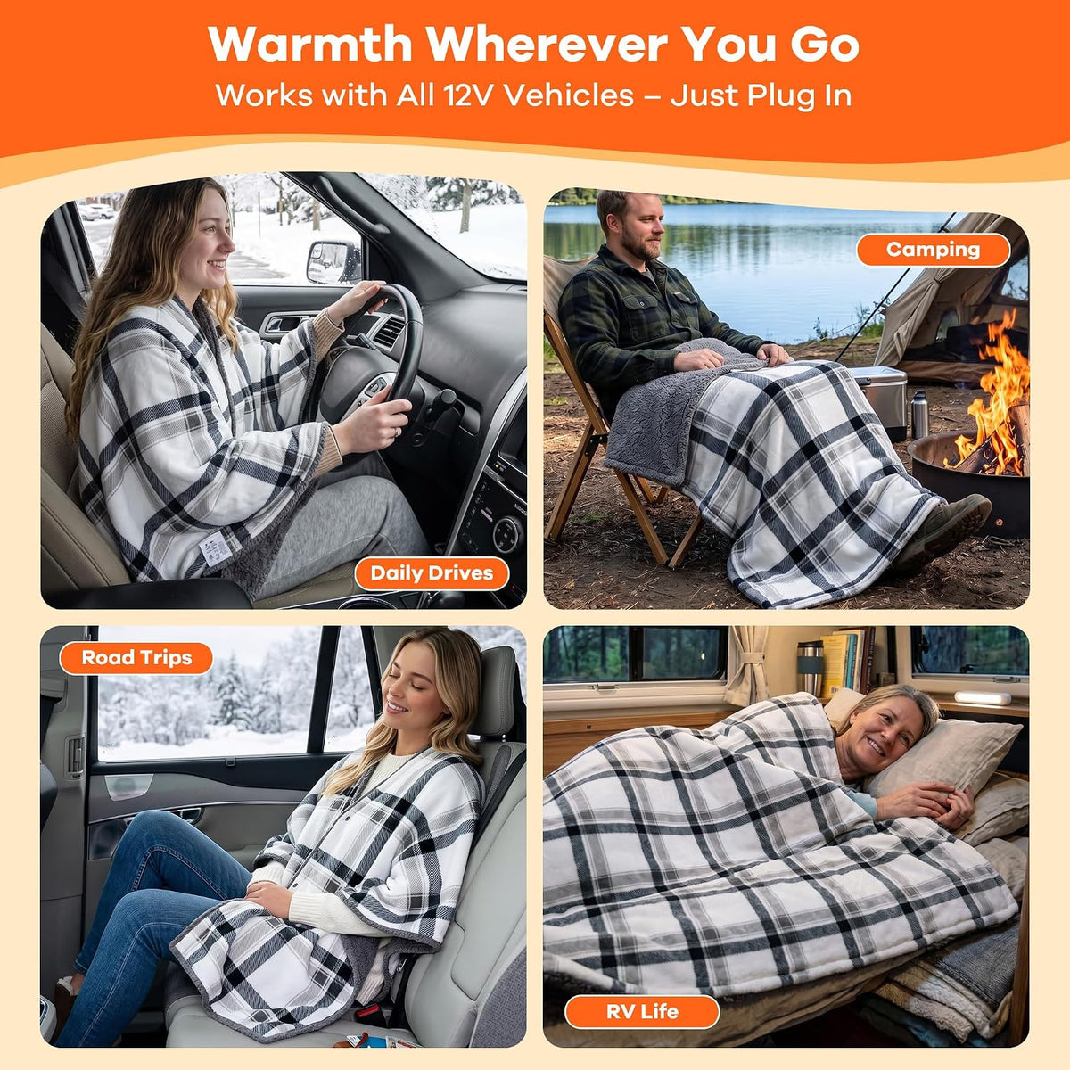Garvee Wearable Heated Car Blanket 12V – Electric Travel Blanket