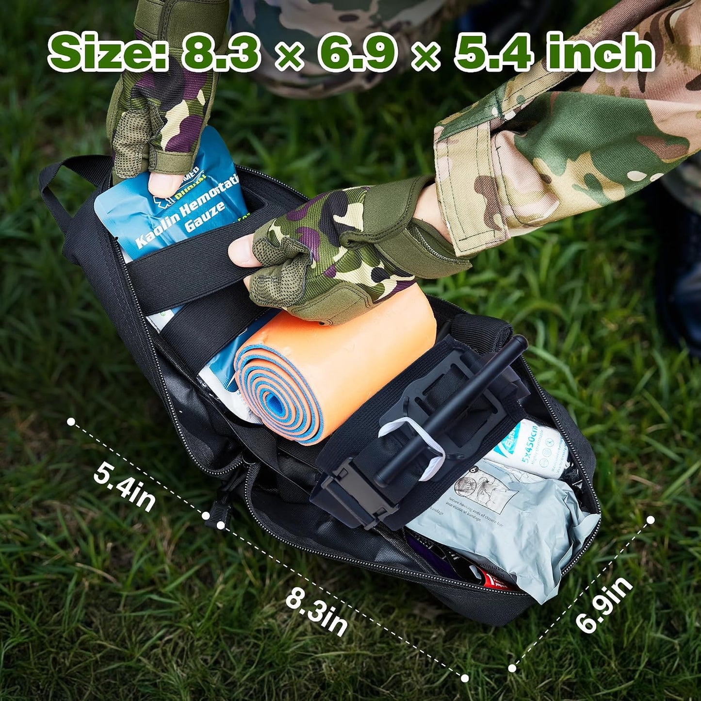 Premium IFAK Trauma Kit with Tourniquet, 36" Splint, Israeli-Bandage | Survival Emergency Prepare Equipment Bag, For Home, Outdoor, Heavy-Duty Workspace, School, Car