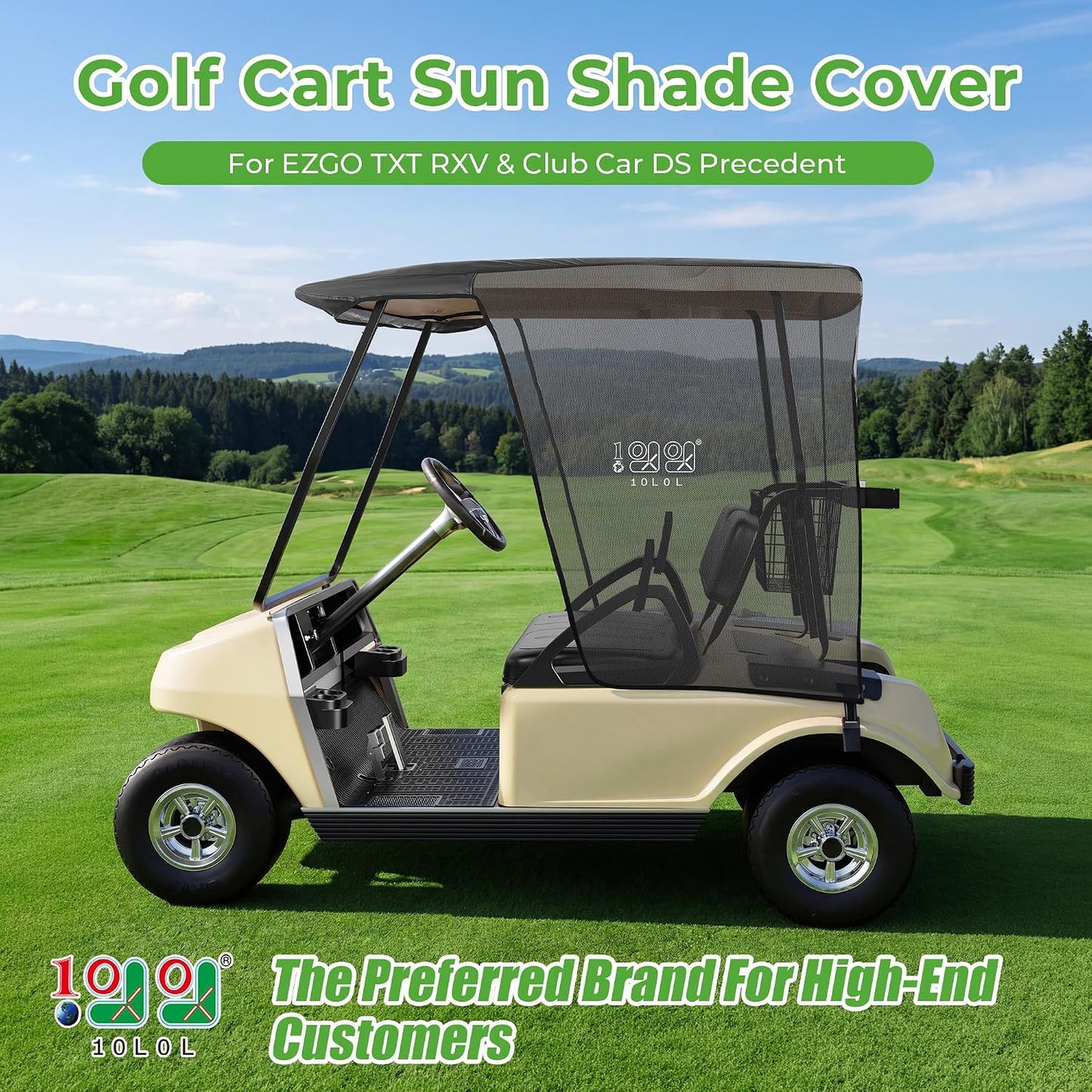 10L0L 2 Passenger Golf Cart Sun Shade Cover for EZGO TXT RXV & Club Car DS Precedent Tempo - Foldable UV Protection Cover Heat Blocking Design, Black