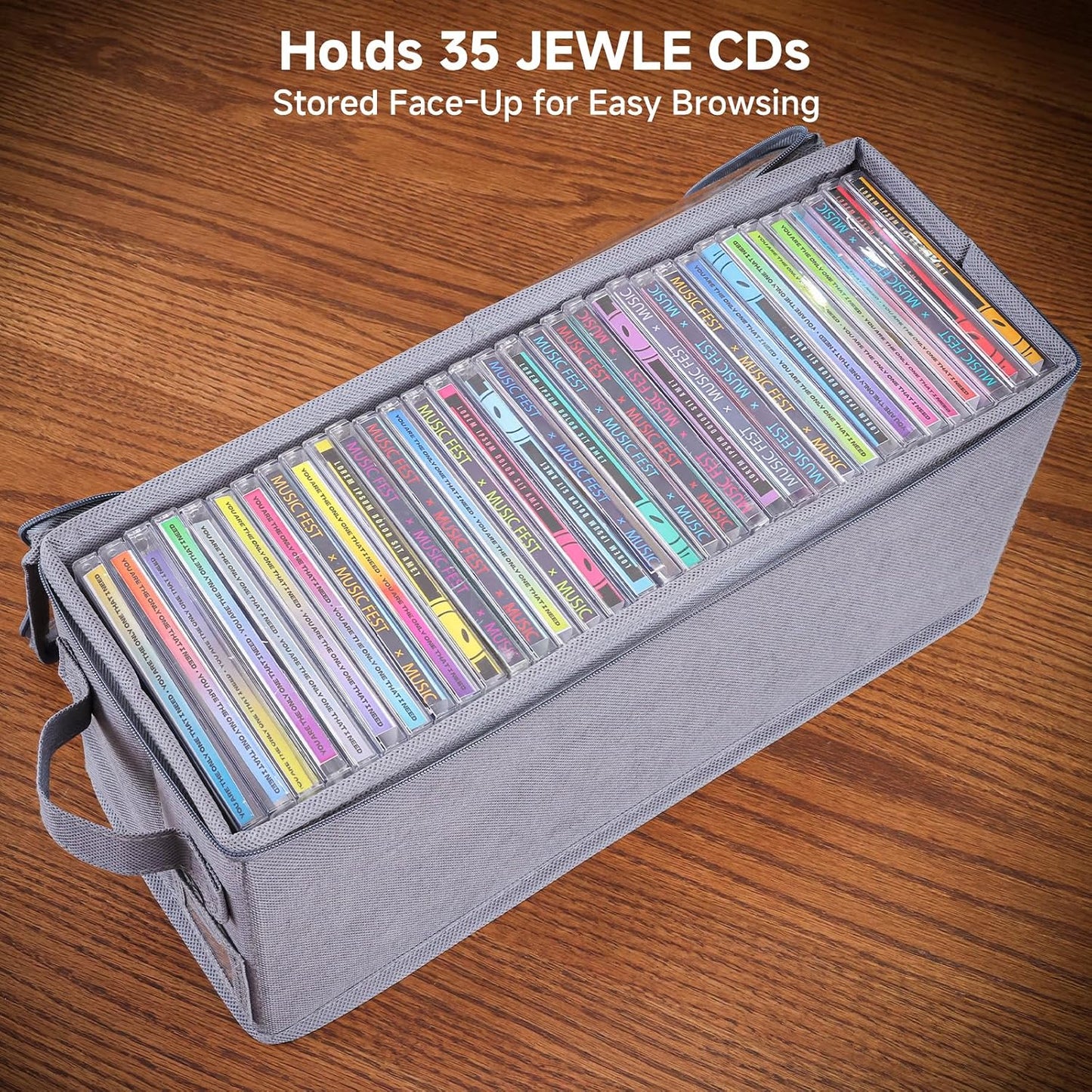 Stackable CD Holder & Storage Case - CD Storage Box Organizer with Lid & Handle - Dustproof CD Container with Clear PVC Top - 2Pack (Gray)