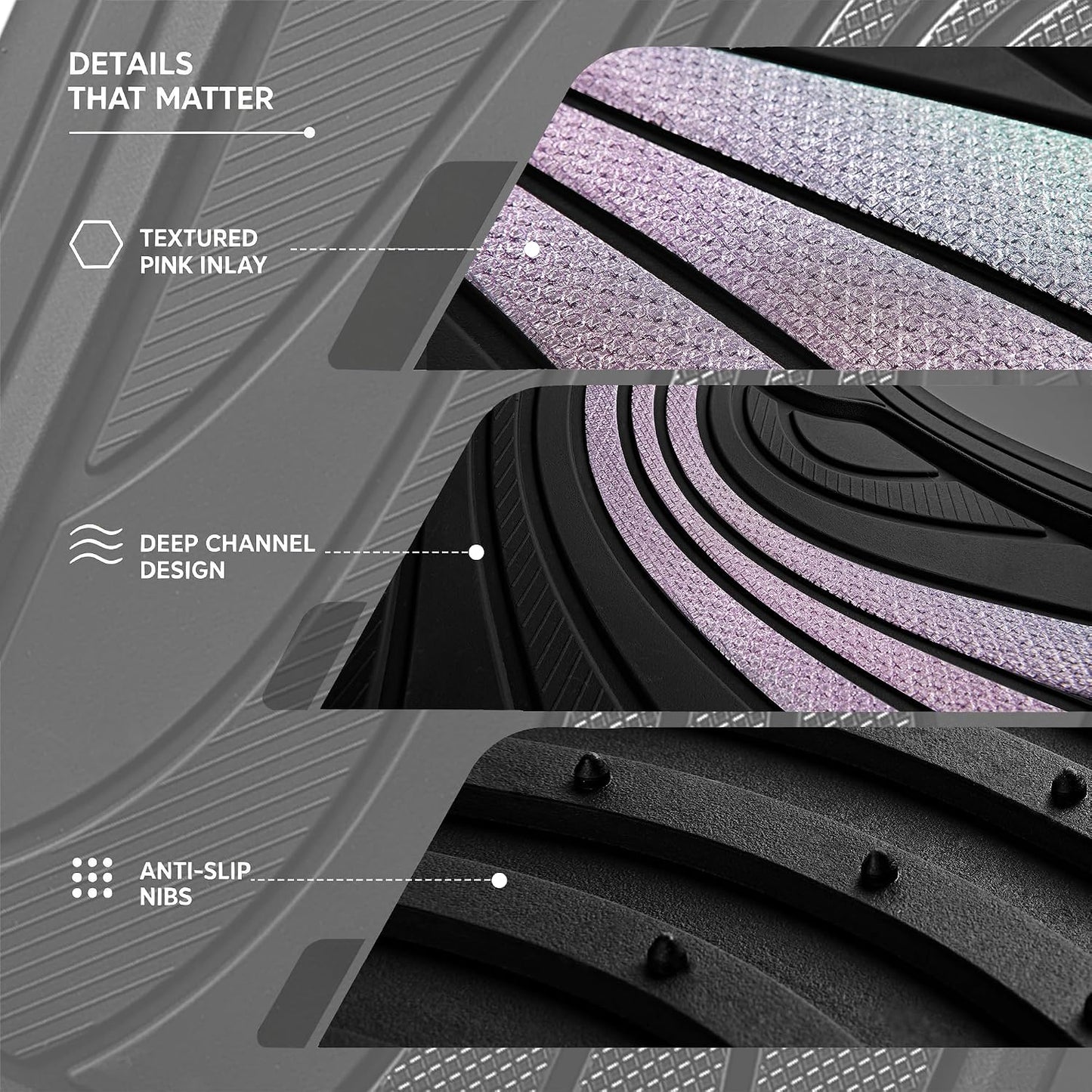 Road Comforts Car Floor Mats Full Set – Front & Rear Car Floor Mats with Aluminum Design, Anti-Slip Backing, All-Weather Protection, Trim-to-Fit Car Mats for Most Sedans, SUVs & Vans - Glitter