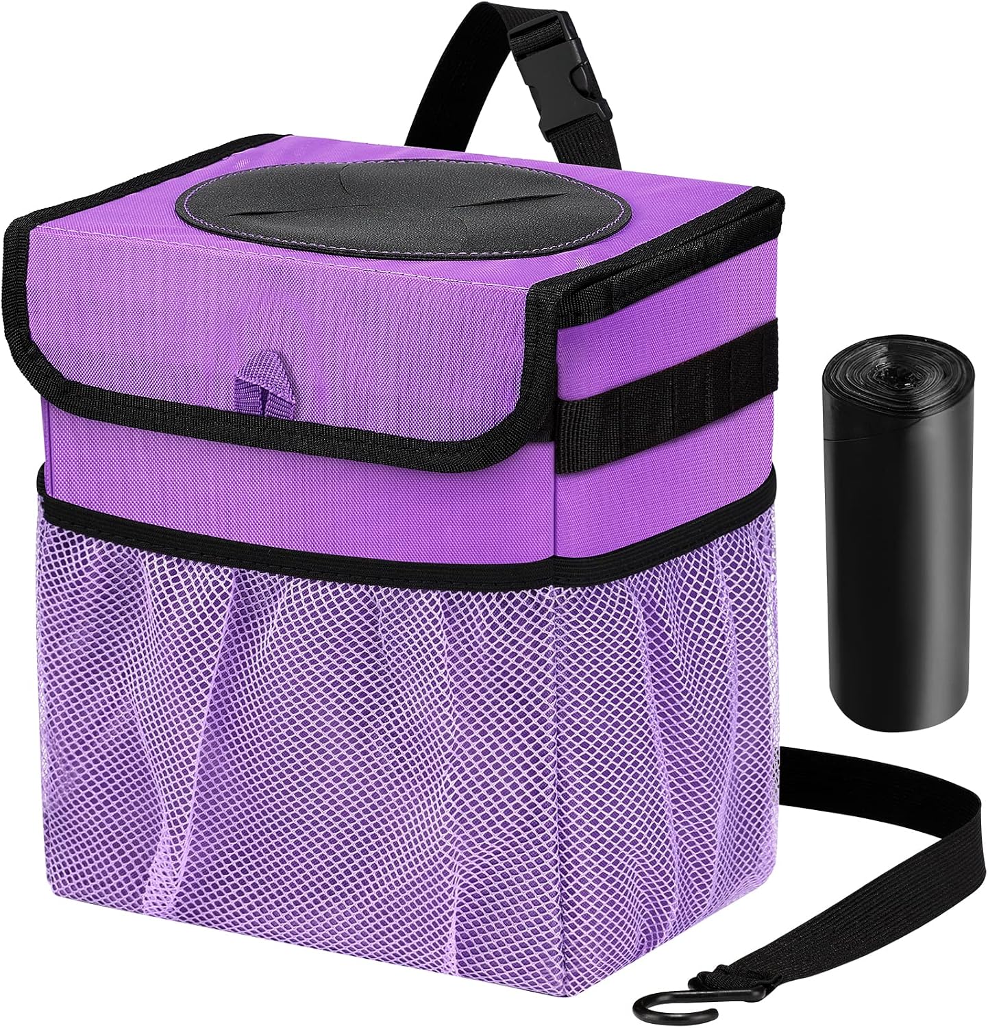 Car Trash Can Foldable Garbage Bin Leakproof 2.3 Gallons Car Trash Bag Purple