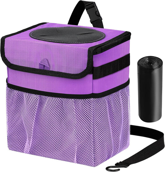 Car Trash Can Foldable Garbage Bin Leakproof 2.3 Gallons Car Trash Bag Purple